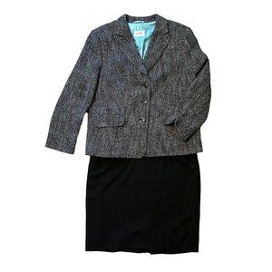 $500 VTG 80’s Jobis 44 14 Tweed Midi Skirt Power Suit Wool Blazer Jacket Blue
